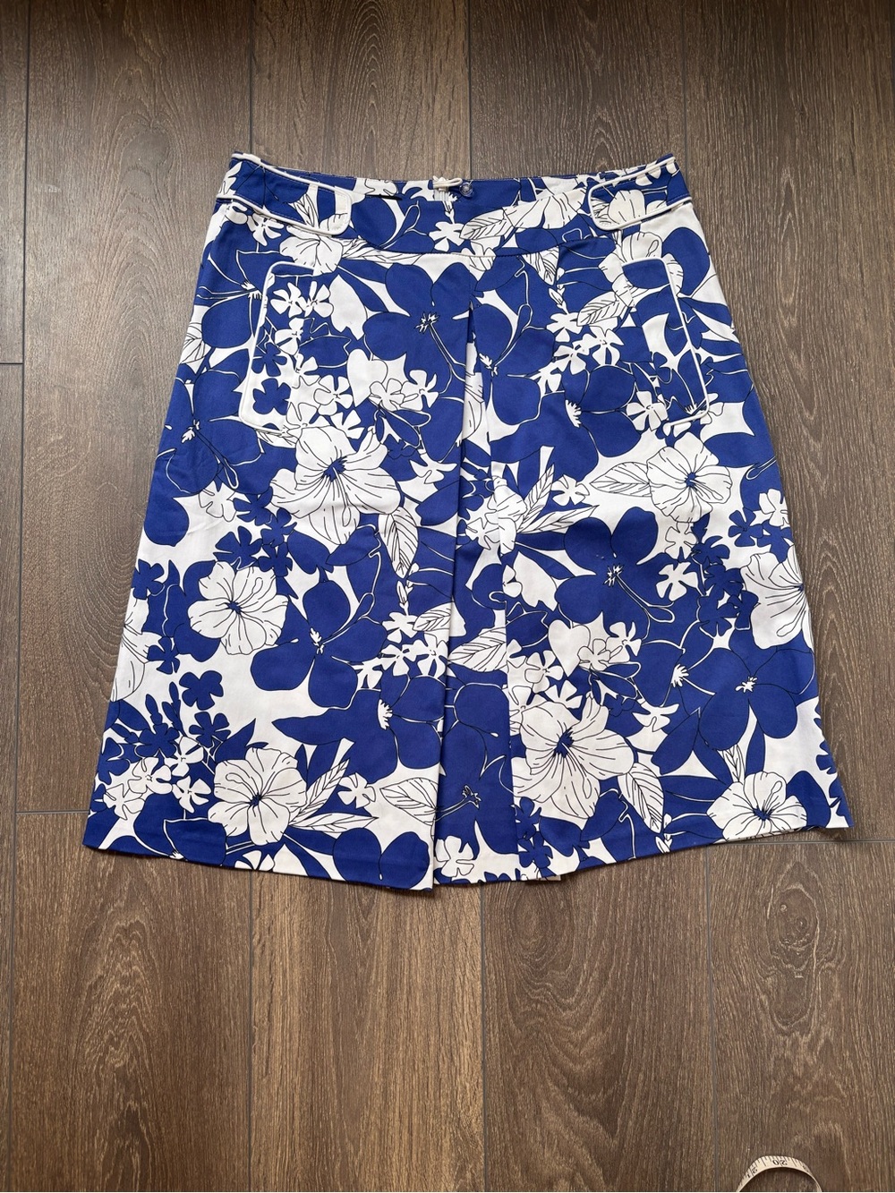 Lafayette 148 New York Blue and White Floral A-Line Skirt